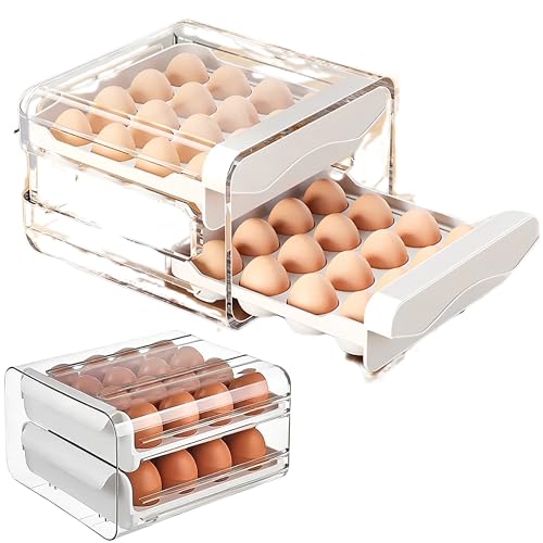 Suporte Porta Ovos para Geladeira - Bandeja Organizador de 2 Camadas Andares com Gavetas Deslizantes