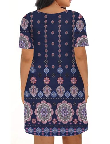 Image of Kancystore Women's Plus Size Summer Dresses Short Sleeve Casual T-Shirt Swing Dress with Pockets