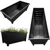 Pluto Packaging Black 4 Large Grosvenor Trough Planter For Home, Office, Gardens, Greenhouses & Patios