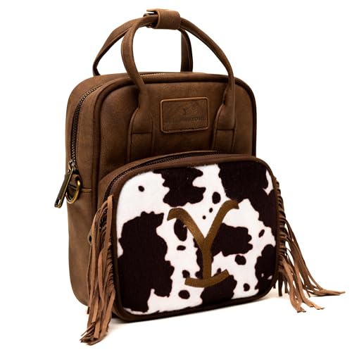Paramount Network Bag, Crossbody, Yellowstone Dutton Ranch Cowboy Cowhide, Distressed Brown, Vegan Leather2