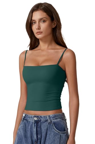 Image of QINSEN Women's Double Lined Basic Tank Top Adjustable Spaghetti Straps Sleeveless Camisole Shirts