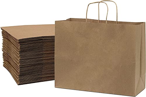 Image of RanGit Bhumi Gift Bags- 10pcs Large Brown Paper Bags for Shopping Retail Paper Carry Bags, Party Favor Return Gifting Bags, Disposable, Recyclable Eco Friendly (16x5x12 in Brown, 10 pack)