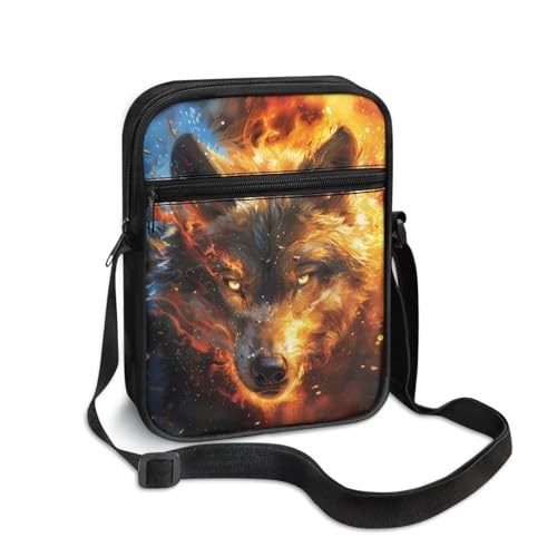 Wolf Pattern Small Crossbody Bags with Zipper, Fashion Messenger Bags Shoulder Bag for Men2