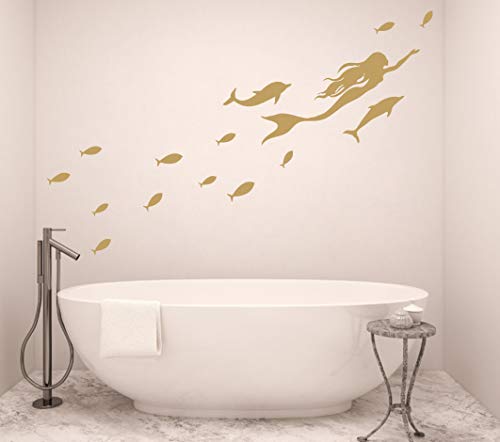 Vinilo Decorativo Fondo Marino con Delfines Dorado miniatura 3