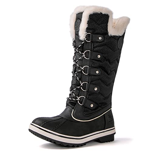kingshow Globalwin Women’s Snow Boots Black Waterproof Mid-Calf Winter Boots For Women with Faux Fur Lining, Insulated Cold Weather Protection, and Non-Slip Traction Sole Size 8.5M