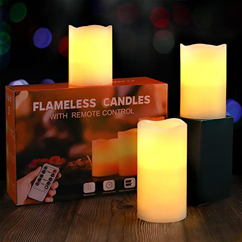 Image of YIWER Wax Flameless Candles: 6 Pack Ivory Flameless Battery Operated Candle with Remote Timer Flickering Light for Mom Valentines Day Christmas Decor (Size: D3.15 x H 4 inch /5 inch /6 inch,Include 2 Gift Boxes)