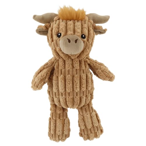 Linzy Plush Highland Cow Dog Toy Soft Squeaky Chew Toy for Small Medium Large Dogs Brown Interactive Pet Toy 12 Inch