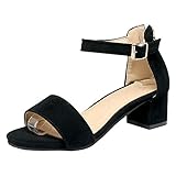  Kaizi Karzi Damen Klassischer Knöchelriemchen Sandalen Wide Toe Sommer Schuhe Blockabsatz Sandalen Einfach Black Große 34 Asiatisch