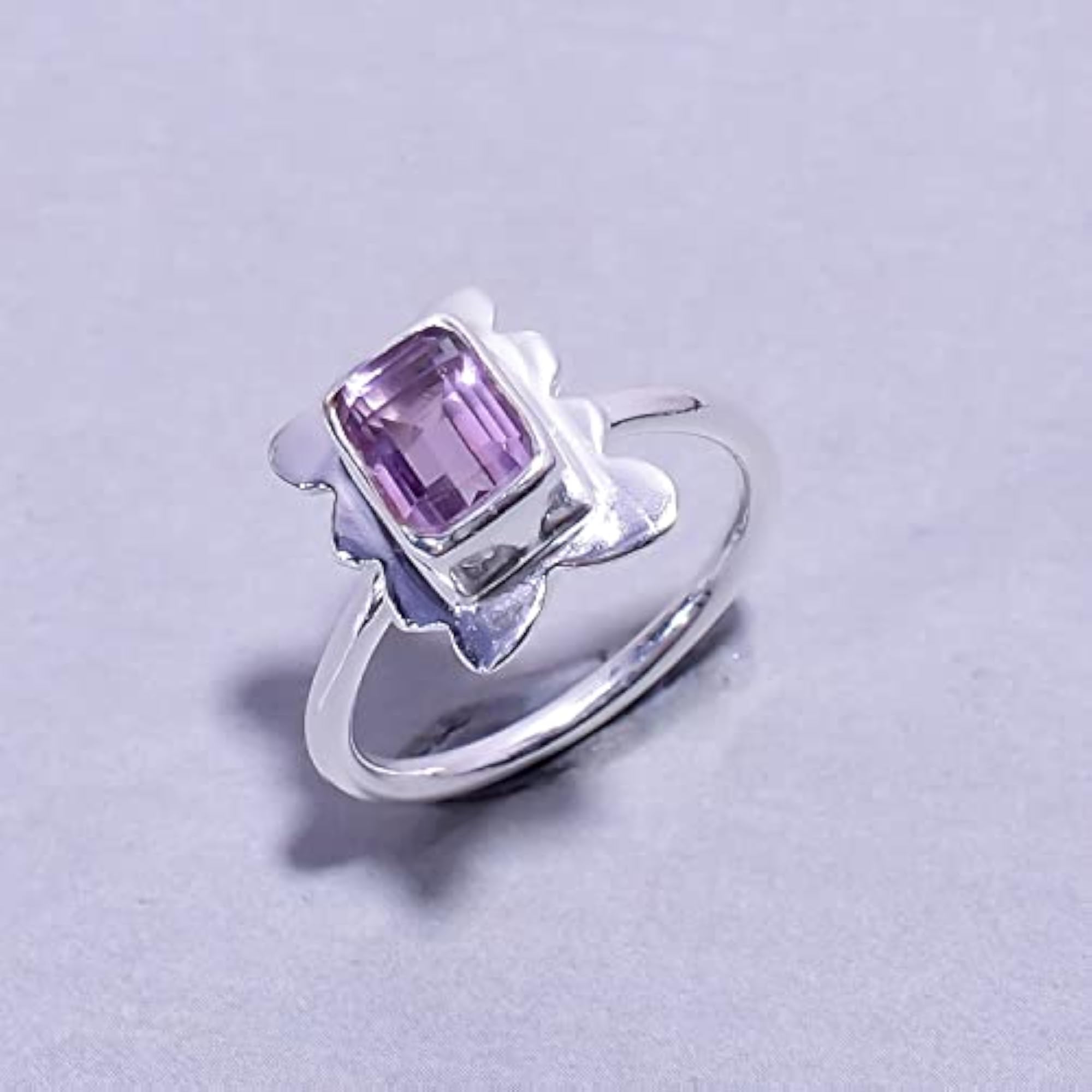 AAA+ Exclusive Amethyst Radiant Shape Gemstone 925 Sterling Ring for Children