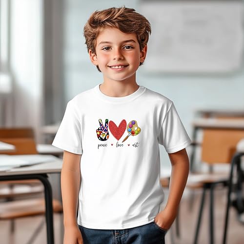 Peace Love Art #1 Kids Shirts, YS - YXL, Boys Or Girls, Art Class Lover, Great for The First Day of School Or Everyday Wear4