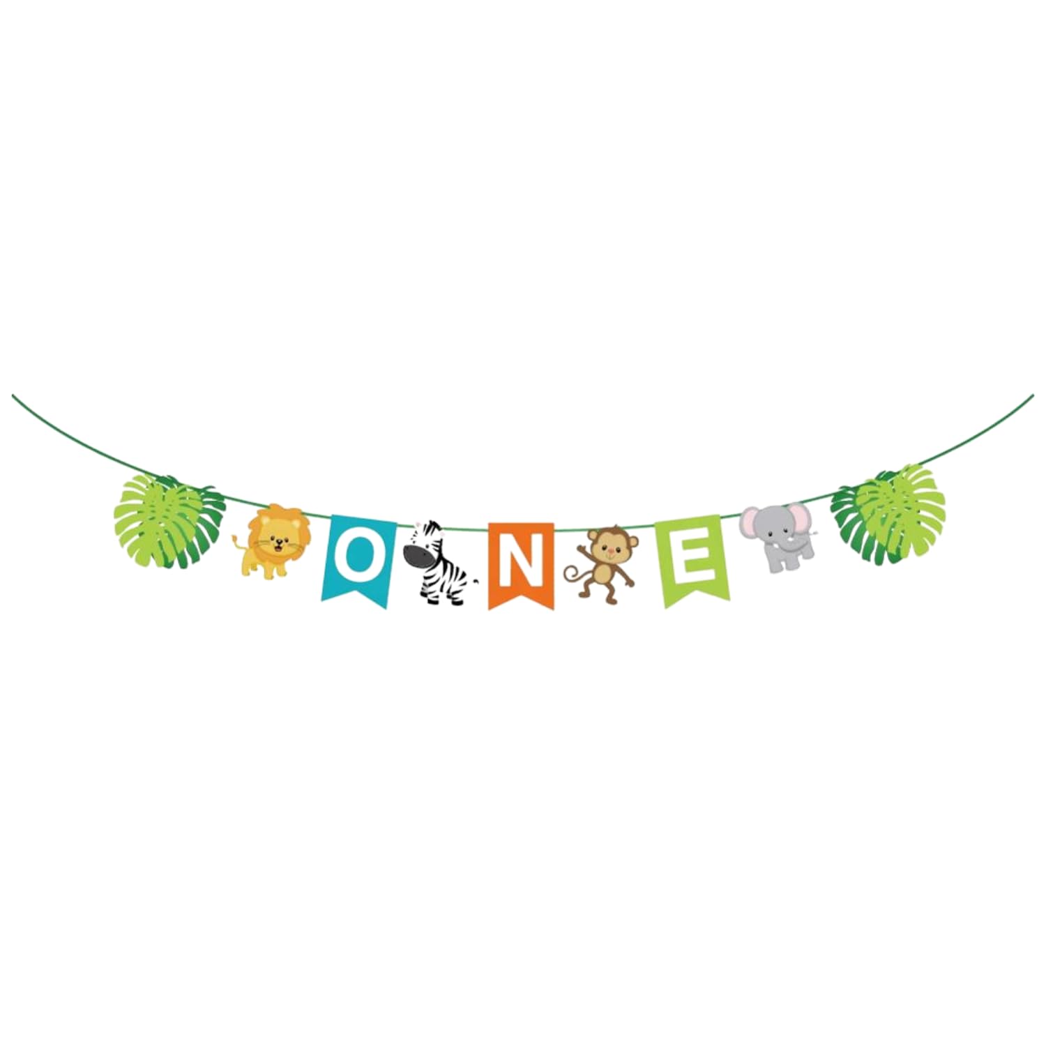 Ali's Creationz ONE Banner, Jungle Safari Animal Birthday Decorations, Green, 150 cm x 3.5 cm