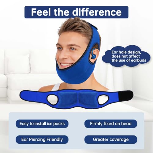 Image of Wisdom Teeth Ice Pack Head Wrap Jaw Face Ice Pack with 4 Gel Packs for Wisdom Teeth Removal Extraction Toothache Pain Relief Facial Face Oral Surgery TMJ Tonsillectomy Recovery (Royal Blue)
