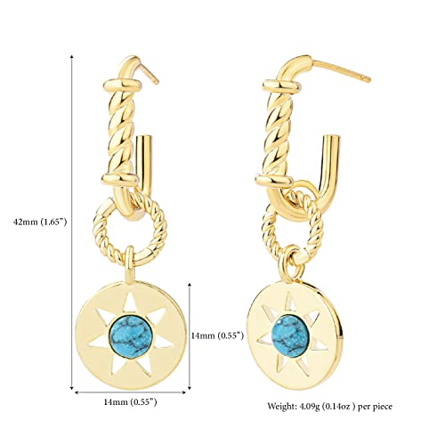 Mabarri Gold Pendant Earrings 14K Yellow Gold Plated Mother Of Pearl Earrings For Women Girls Trendy Opal Dangle Drop Earrings With 925 Sterling Silver Posts Hypoallergenic Lightweight (Turquoise Earrings) #TOP2