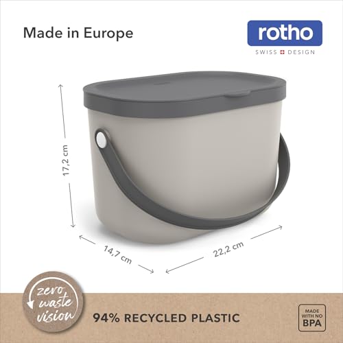Rotho Albula Komposteimer 3,2l mit Deckel und Henkel aus Kunststoff, 1054607422, Braun