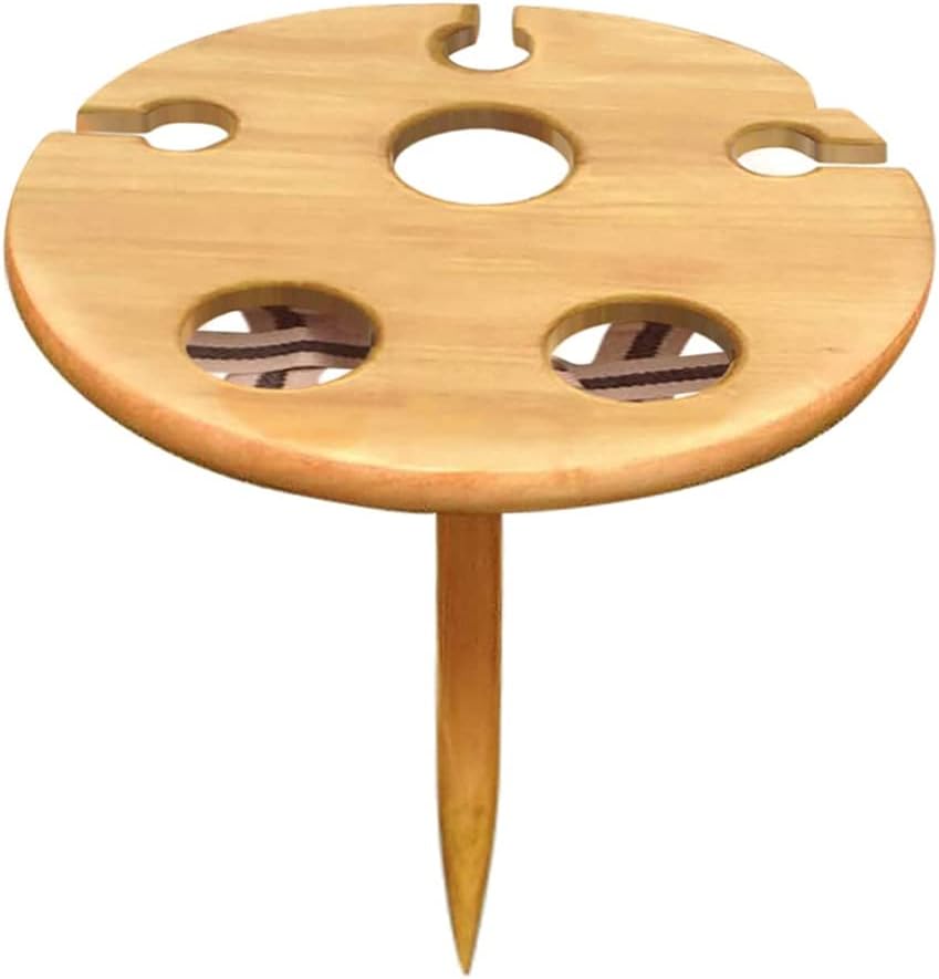 Outdoor Wine Table Bamboo Portable Wine Table Outdoor Picnic Wine Glass Holder for Camping and Dining Removable Wooden Table Concerts at Park Beach