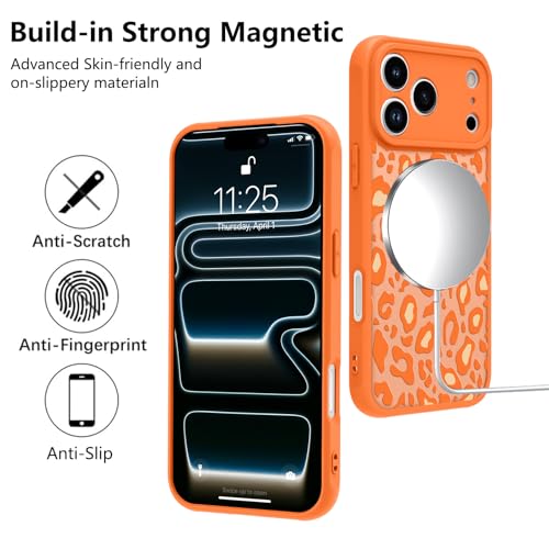 Image of KANGHAR Case for iPhone 17 Pro Orange Leopard Printed Pattern | [Compatible with Magsafe] Cute Cheetah Protective Magnetic Case for Girls Women 6.3 inch