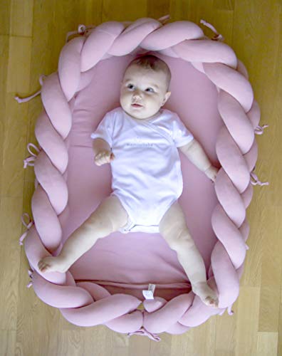 Cuna nido bebé con protector cuna trenzado extraible - Reductor cuna bebé - Cuna de viaje ligera en algodón y colchón impermeable - Cuna nido 2x1 con protector cabeza cuna bebé (Mint)