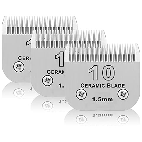 DODAER 3 Pack 10# Detachable Pet Dog Grooming Ceramic Blades,Compatible with Andis,Oster A5,Wahl KM-10 Series,Size #10 Blade 1/16-Inch 1.5MM Cut Length Cover