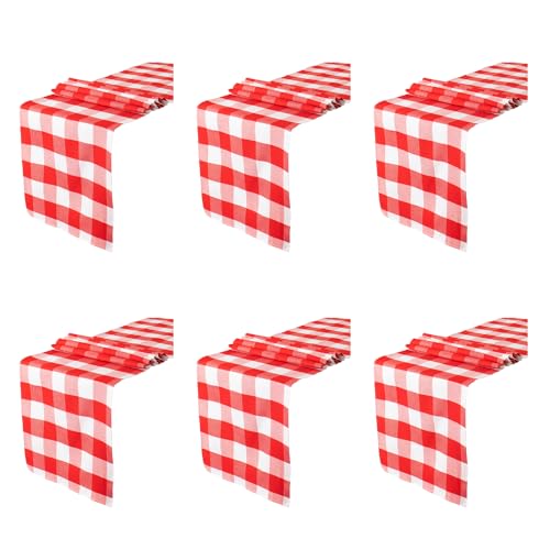 ShinyBeauty 6pcs Red & White Checked Table Runners 72 inches