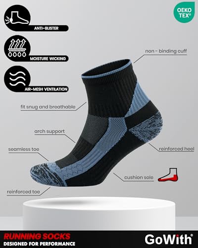 Image of GoWith 2-3 Pairs Quarter Running Socks for Men & Women, Athletic Anti-Blister Cushioned Seamless Padded Ankle Socks