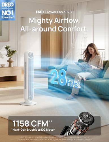 DREO Smart Tower Fan for Bedroom, 28ft/s Velocity, 8 Speeds Ultra Quiet Fan - Image 2
