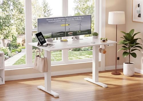 Image of YDN Electric Standing Desk Adjustable Height, 40 x 24 Inches Sit Stand up Desk with Memory Presets & Cable Management, Home Office Desk for Office & Computer Workstation, White Frame /White Top
