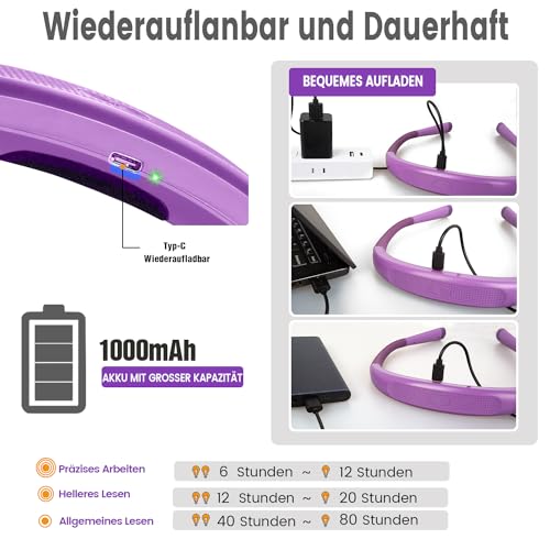 Glocusent Originale Leselampe Hals, 3 Farben 6 Helligkeiten, 80 Std. Dauer – Ansicht 3