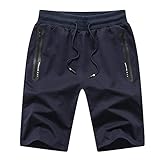 JustSun Pantalones Cortos Hombre Deporte Shorts Hombre Verano Algodon Deportivos Running con Bolsillos con Cremallera Calzonas Ropa Short Hombre Fitnes Gimnasio Azul L