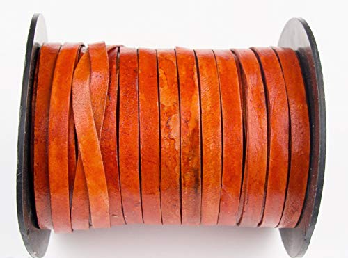 RERA SHOP Genuine Flat Leather Cord - 5mm 1 Yards (Natural Dye Orange)