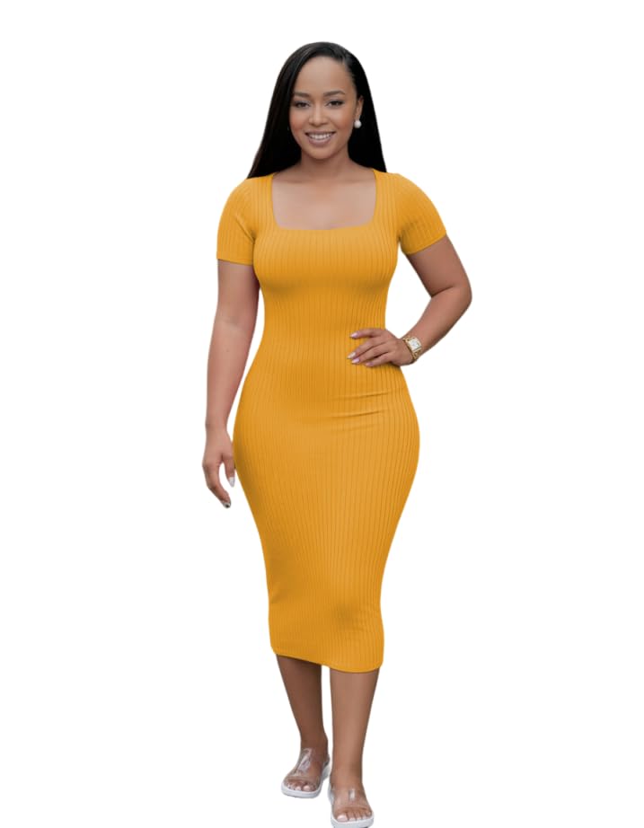 Image of TOPSRANI Women Sexy Midi Dress Bodycon Casual Sleeveless Basic Ruched Tank Summer Club Party Dresses