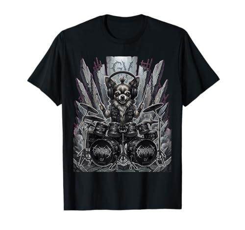 Death Metal Chihuahua Drummer Funny Rocker Dog Graphic Pun T-Shirt