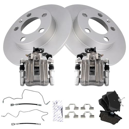 Image of TRQ Rear Brake Pad and Rotor Set Ceramic Coated Rotors Calipers Compatible with 2002-2006 Audi TT TT Quattro 1999-2008 Volkswagen Beetle 1999-2006 Golf