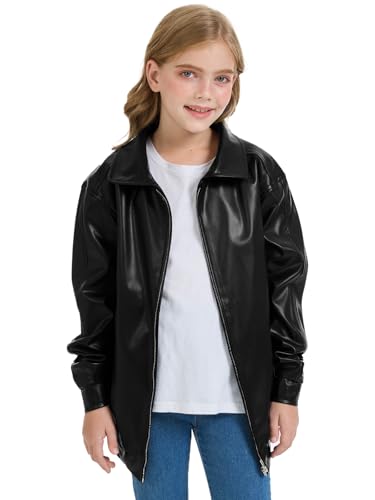 Girls Oversized Faux Leather Jackets Kids Zip Up Fall Winter Motorcycle Biker Coats Outerwear4