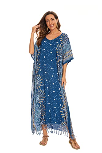 Image of Beautybatik Boho Flora Printed Women Plus Size Kaftan Kimono Loungewear Maxi Long Dress Size XL to 4X