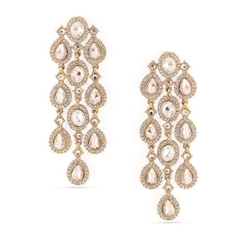 Image of Rubans American Diamond & Crystal Chandelier Earrings Stylish Trendy Jewellery Gift for Women & Girls