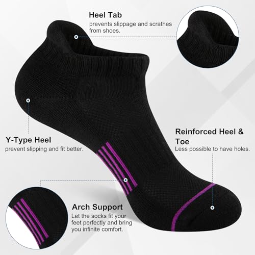 Heatuff 7 Pairs Womens Ankle Socks Athletic Cushioned Anti-Blister Running Low Cut Socks with Tab - Thumbnail 4