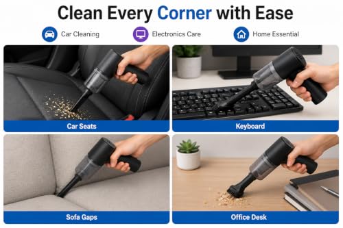 Image of 3-in-1 Mini Vacuum Cleaner with Blower & Ear Cleaner | USB Rechargeable Multipurpose Cleaning Tool for Keyboard, Laptop, Car, and Ear Wax | Compact Dust Remover with Attachments (Pack of 1)