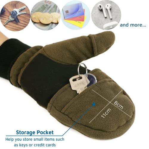 image for Flammi Mens Fleece Mitten Gloves Thermal Convertible Mitten w/Flip Thu