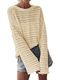Sidefeel Womens Summer Outfit 2025 Lightweight Sweater Crochet Hollow Out Knit Fall Clothes Medium Apricot