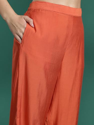 Image of INDO ERA Women's Silk Blend Embroidered Straight Kurta with Pant & Dupatta