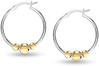 Amazon Brand HIKARO Sterling Silver Jewelry Light-Weight Two-Tone Gold Bead Oval Hoop Earrings for Teen Women