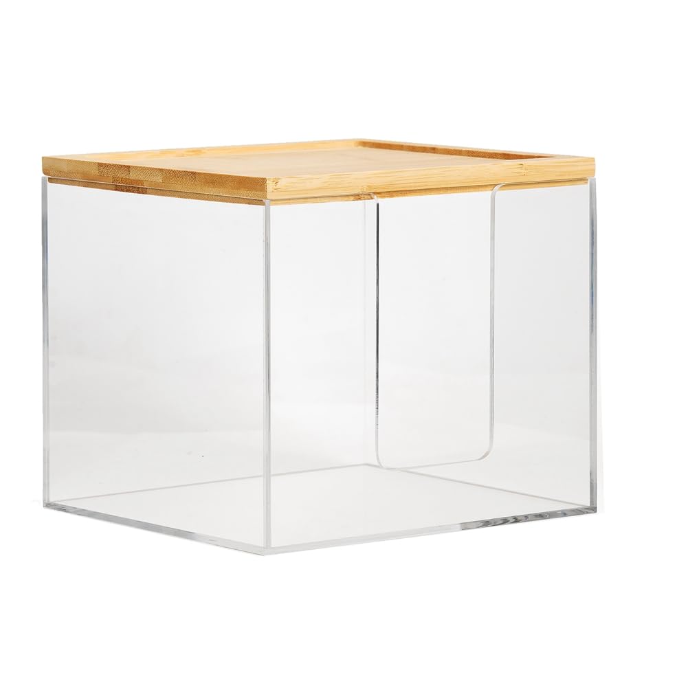 Duanthry For XL Compatible, Disposable Face Towel Holder Box, Acrylic Storage Container with Bamboo Lid