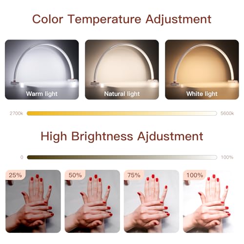 BZJ 2 Pack Half Moon Nail Light for Desk Portable Nail Art Table Lamp with Adjustable Brightness and Color Temperature for Beauty Eyelash Extensions Tattoo Crafts(20-Inch&24-inch — view 3
