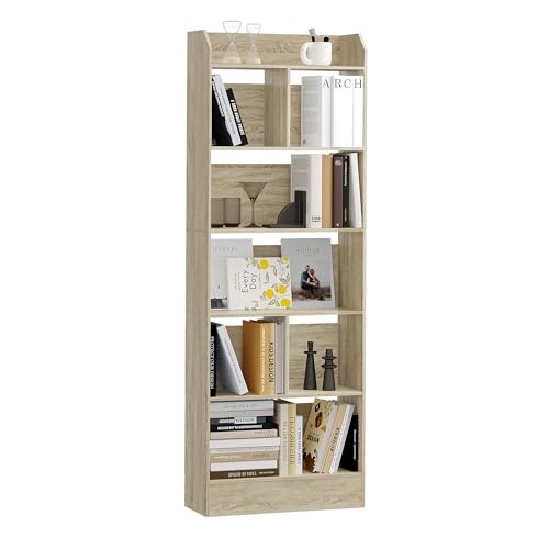 Bibliothèque 6 niveaux beige chêne 170 cm Hzuaneri