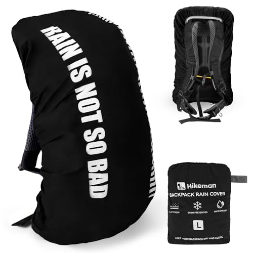 HIKEMAN Waterproof Backpack Rain Cover, Upgraded Anti-Slip Plastic Buckle Straps with Rubber Band, Ultralight Compact Portable for Hiking Camping Traveling(Black,L)