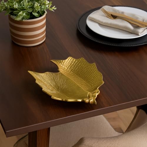 Image of MARKET 99 Golden Embossed Decorative Platter | Glossy Aluminium Tray for Table Decor, Housewarming, Diwali & Gifting | Elegant Designer Dish for Center Table, Dining, Living Room & Festive Use