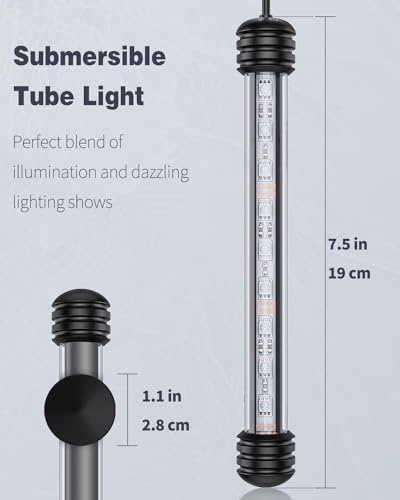 Image of Pawfly 1.8 W Aquarium LED Light 7.5 Inch Underwater Fish Tank Light with Timer Auto On /Off Fish Tank Background Lights with 8 Lighting Modes Submersible Multi-Colored Tube Lights for Decoration