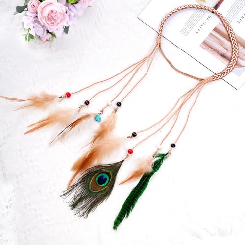 Obmwang Indian Feather Headband Native American Tribal Costumes Head Dress With Feathers For Women And Girls thumb #3