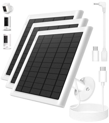Image of 8W Solar Panel for Ring Camera, 3-Pack Solar Panel Charger Compatible with Ring Stick Up Cam Battery, Spotlight Cam Battery, Includes Barrel Plug to USB-C Adapter, IP65 Waterproof, 10ft Cable