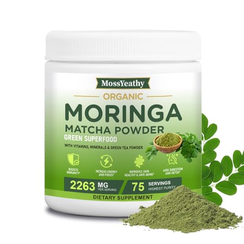 Image of Moringa Powder Organic with Matcha, Green Teas & Resveratrol, 8 OZ Superfood Energy Booster, Antioxidant & Immune Support, Vegan, Gluten Free, Easy-to-Mix (1 Pack)